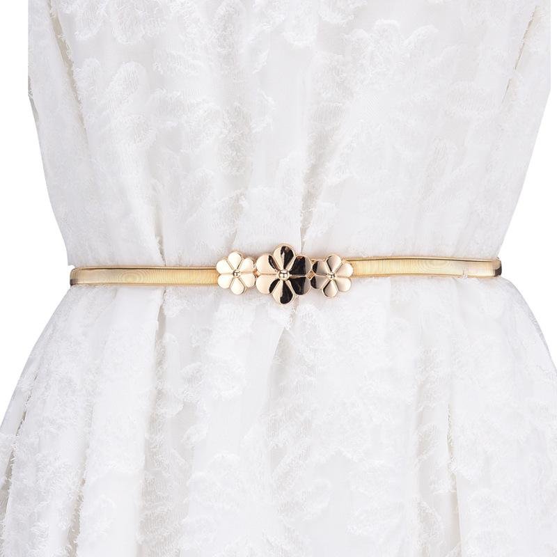 Metal Elastic Elastic Gold Leaf Belt Women'S Fine Decorative Spring With Dress Waist Chain Flower Accessories Belt