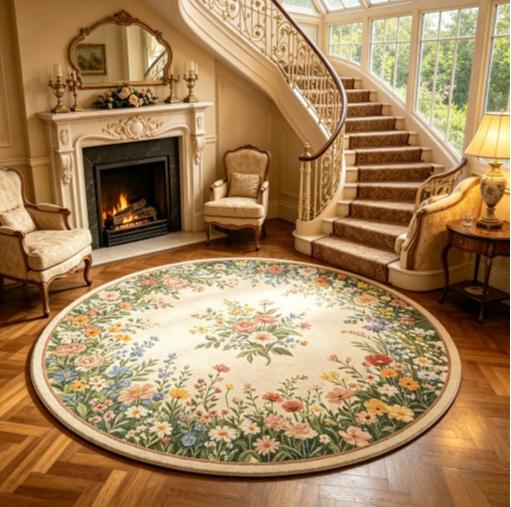 Flower Pattern Carpets for Living Room French Style Bedroom Decor Round Carpet Fluffy Soft Lounge Floor Mat Home Thick Plush Rug