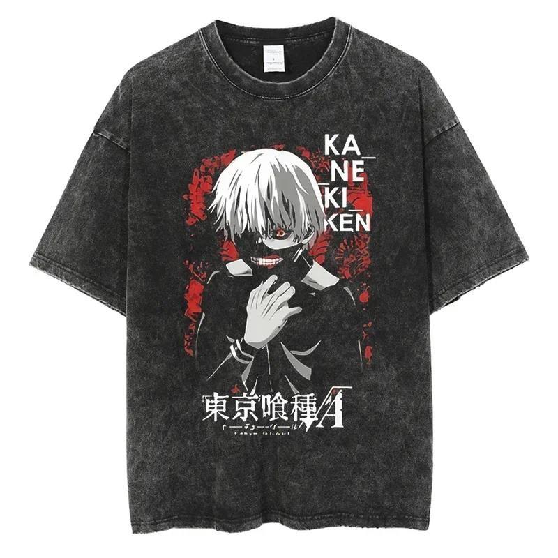 Horké Anime Tokyo Ghoul Grafické Prané Tričko s Pavoučí Lilií Pánské Vintage Trička Y2k Bavlněné Tričko Harajuku Pánské Ležérní Topy