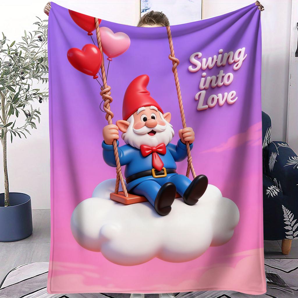 Pastel Gnome Couple Swing Throw Blanket Warm Throw Lightweight Cozy Flannel Cover for Living Room Christmas Valentine's Day Gift