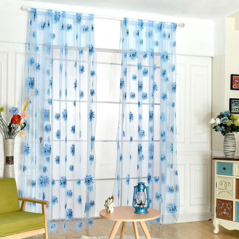 100x200cm Sunflower Printed Tulle Curtains Home Living Room Window Panels Drapes Sheer Voile Tulle Home Window Decorations