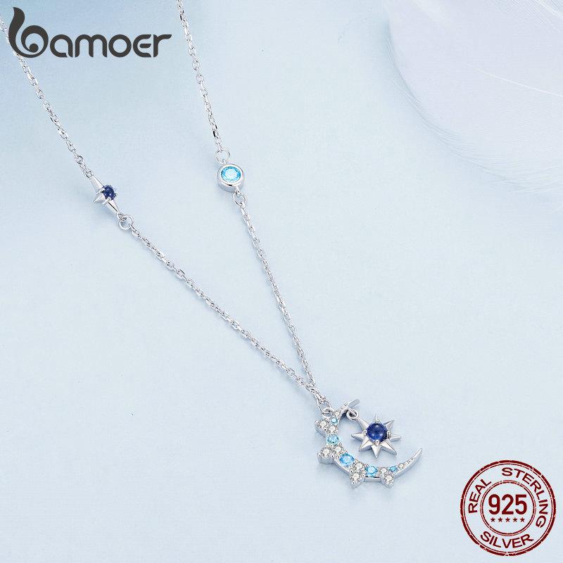 

BAMOER из стерлингового серебра 925 пробы, ожерелье со звездой и луной, цепочка на шею Forever Love для женщин, ювелирные украшения на День святого Валентина, подарок 925 silver