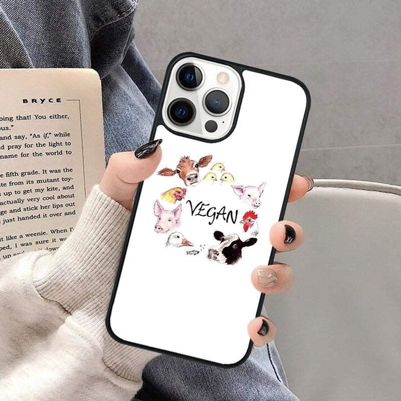 Vegan Love Animal Phone Case for iPhone 17 Air 16 16e 15 Plus for Apple 13 11 12 14 Pro Max Cover coque Shell