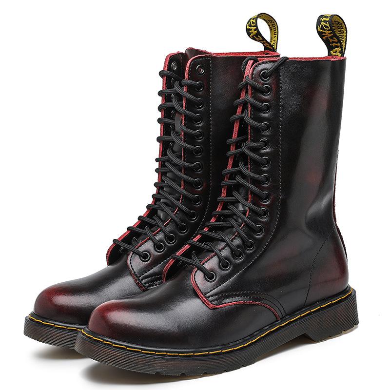 Neue 14-Loch Paar Leder High-Top Martin Stiefel Werkzeug Armee Herren Hohe Lokomotive Damen Stiefel