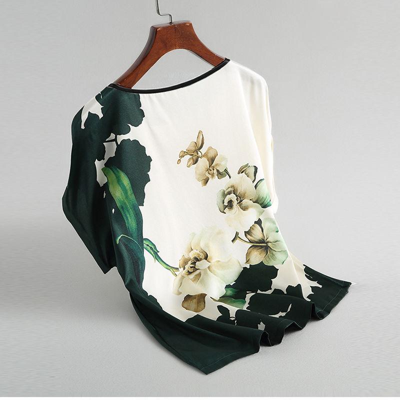 Plus Size Women Silk Satin Blouses Spring Summer Floral Printing Blouse Female Fashion Shirt Tops