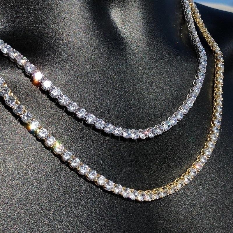 Hip Hop Zircon Crystal Necklace For Men Rock Silver Color Tennis Chain Necklace For Women Fashion Party Jewelry Gift