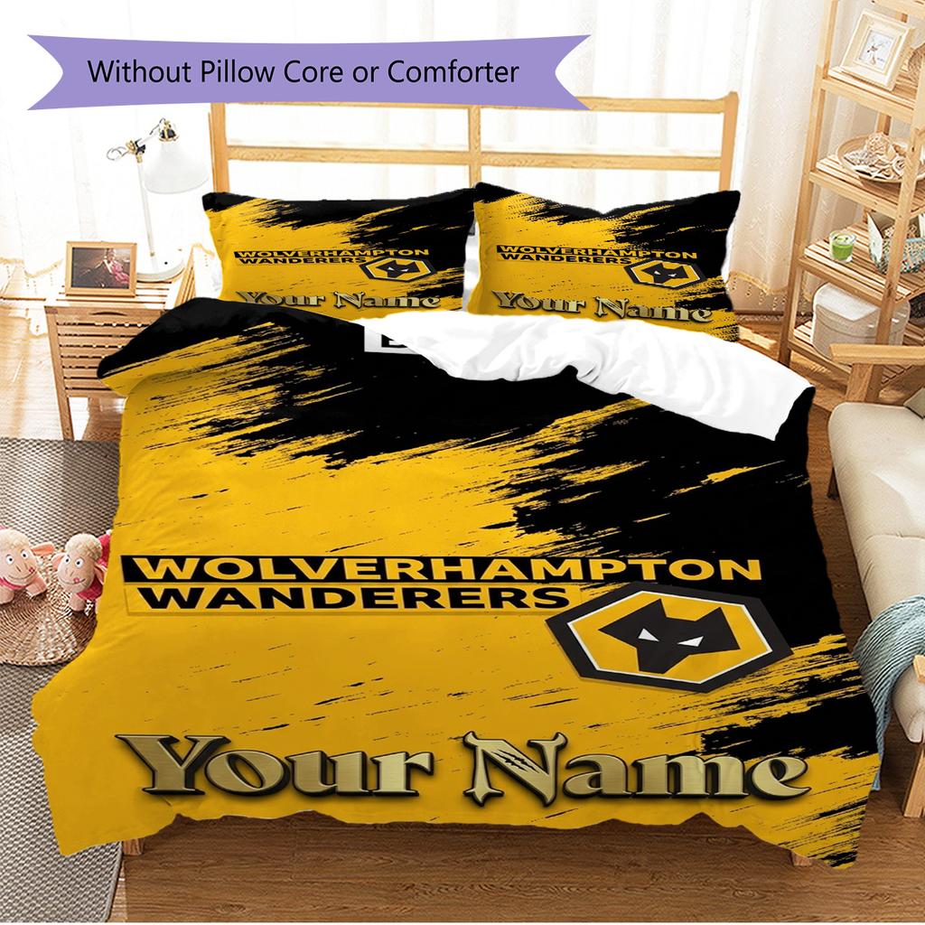 Name Custom Wolverhampton Wanderers Pattern Bedding Set Quilt Cover Pillowcase Home Decor Gift (1 * Duvet Cover + 2 * Pillowcase, Without Core)