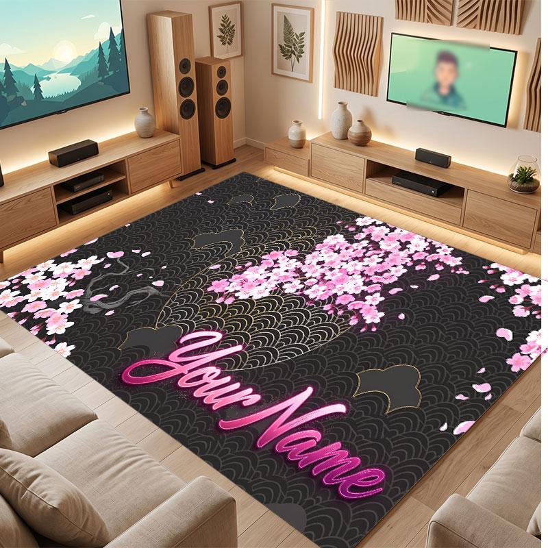 Floral Garden Theme Crystal Velvet Floor Rug Personalized Custom Name Text Warm Carpet Home Decoration