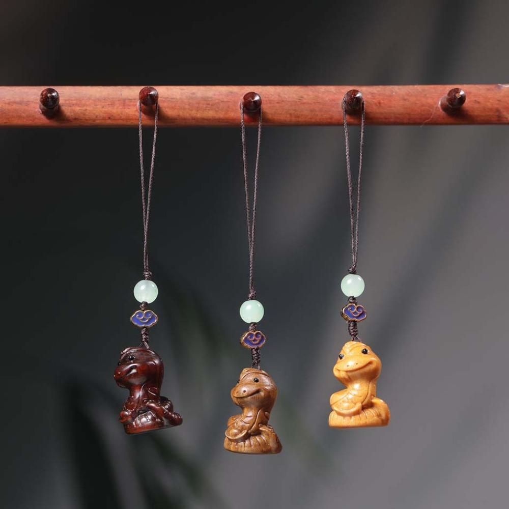 Auspicious Zodiac Snake Dolls Cute Green Sandalwood Ornament Cartoon New Year Carved Pendant  Gifts