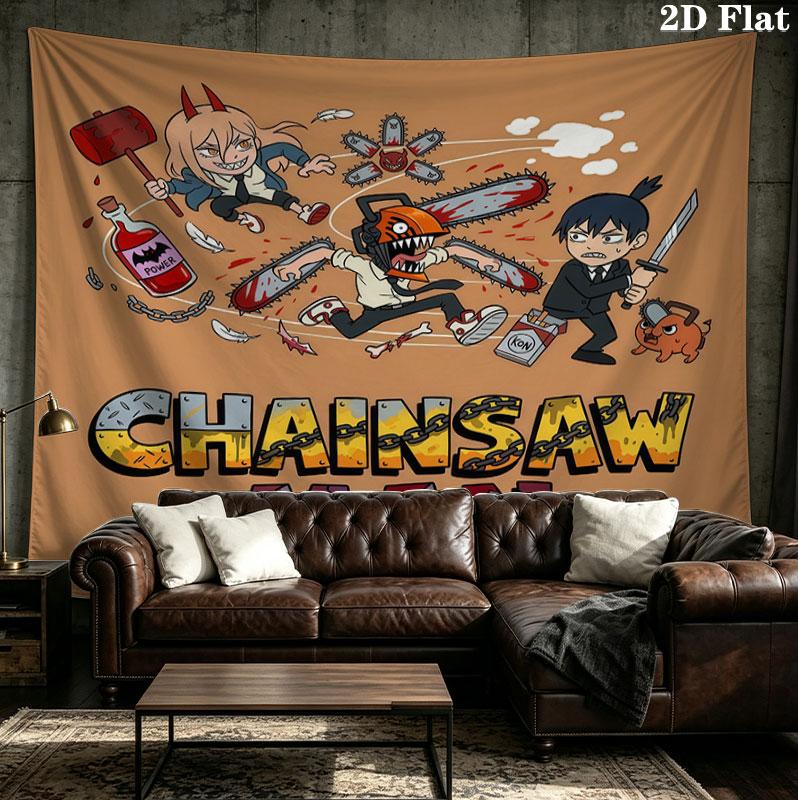 Tapestry Ścienne Chainsaw Man Estetyczna Dekoracja Ścienna Drukowany Materiał Koc Dekoracyjne Tapiserie Do Sypialni Salonu Wystrój Domu