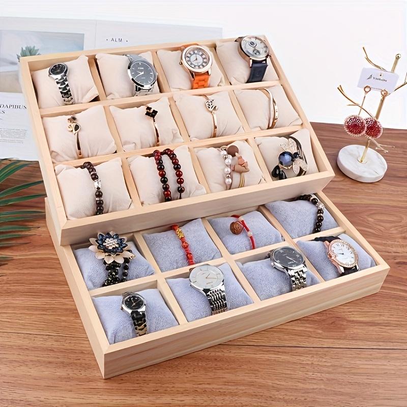 1pc 12-Slot Wood Watch & Jewelry Organizer, Velvet-Lined Storage Box for Bracelets/Watches, Gift for Christmas/Valentine's Day