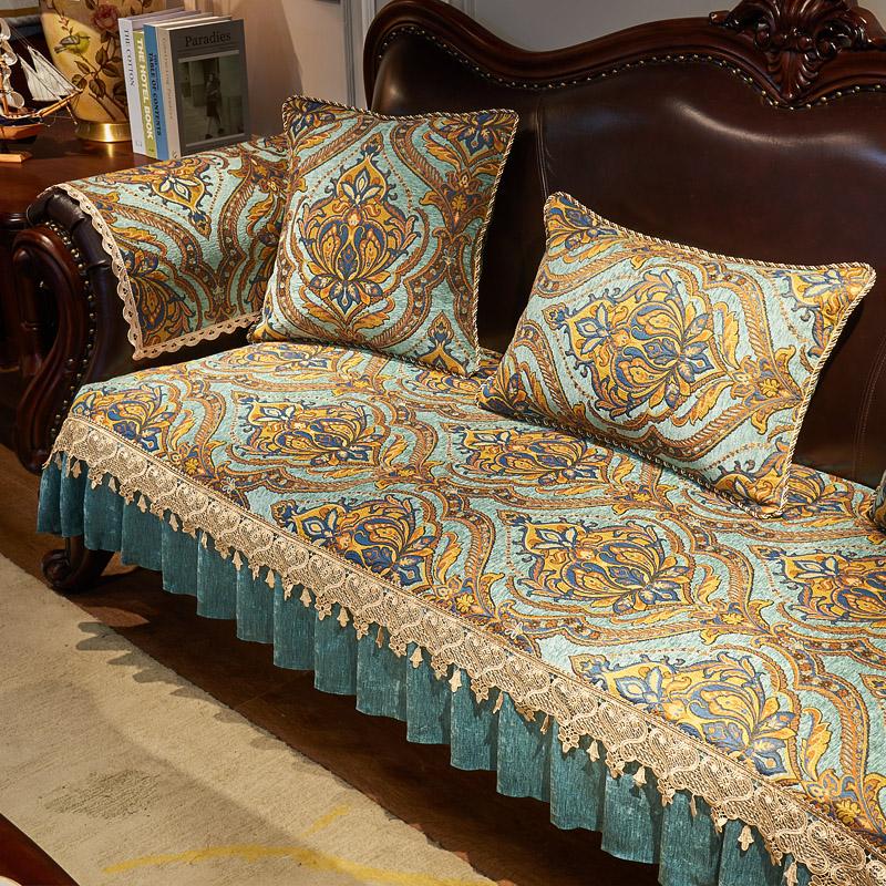 Americká pohovka, polštář, ochranný potah na pohovku, retro evropský chenilkový potah na pohovku, protiskluzový žakárový výšivkový potah