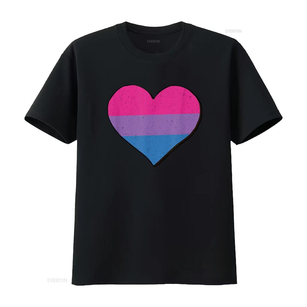 Bisexual Pride Flag Heart Bi T Shirt Vintage Washed Unisex Versatile Streetwear Breathable Designer Clothes Stylish