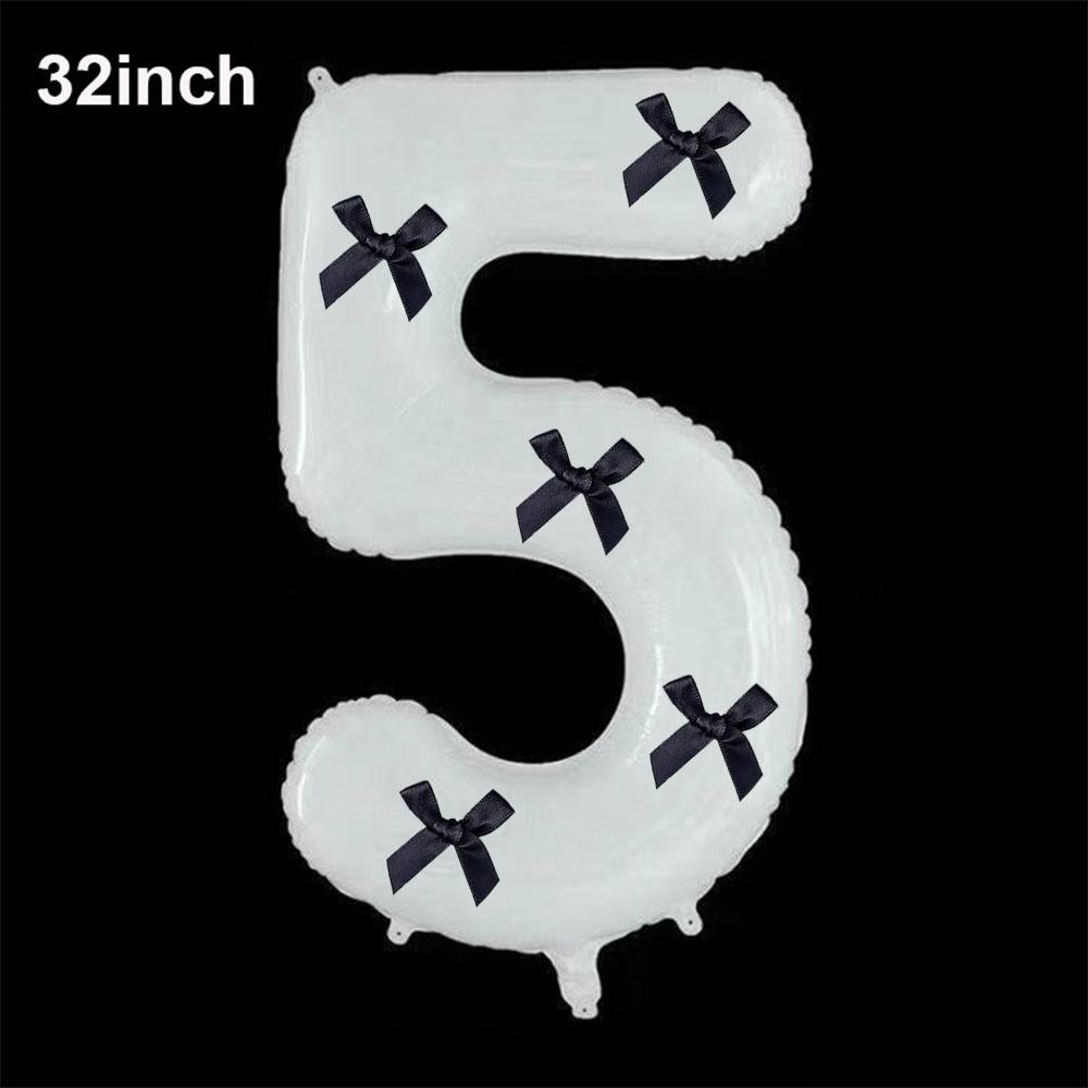 32inch Aluminum Film Black Bow Number Balloons Ribbon Bows Balloons for Birthday Decoration Supplies Anniversary Number Balloons