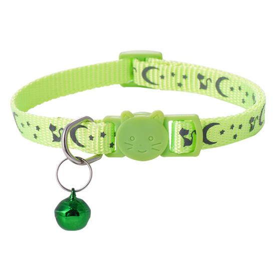 Cat Collar Adjustable Pet Collar with Bell And Safety Release Buckle Star Moon Print Breakaway Nylon Collar for Kitten Cats