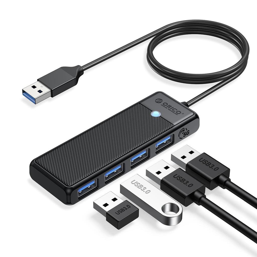 ORICO USB 4 Compact and 5Gbps USB Hub Expansion for Mac iPad and Remote Work from 100cm Cable 3.0 Hub, Ports, Bus-Powered, Lightweight, High-Speed