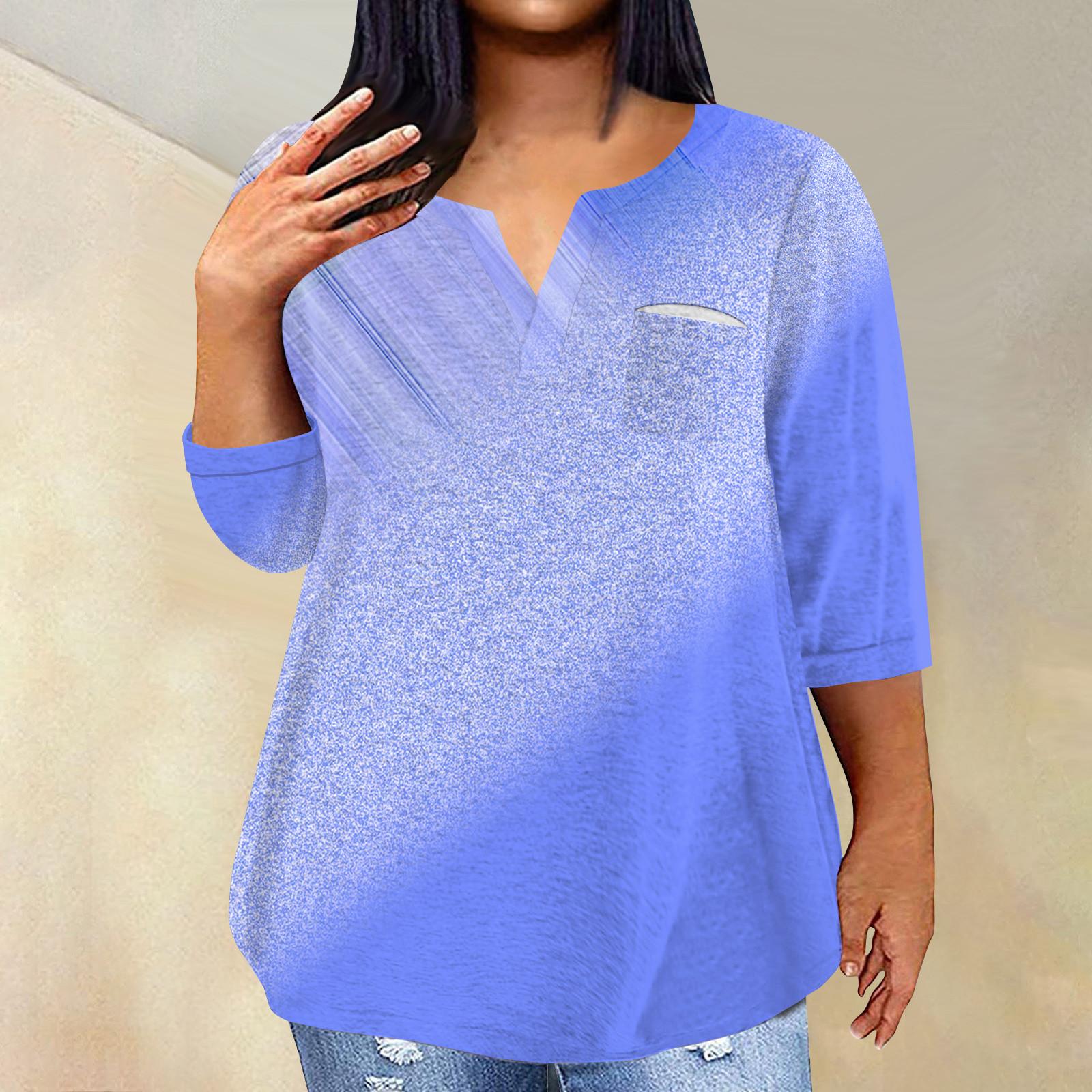 

Женский модный повседневный пуловер с рукавами три четверти и V-образным вырезом с принтом, топ с рукавами 4/3 L синий