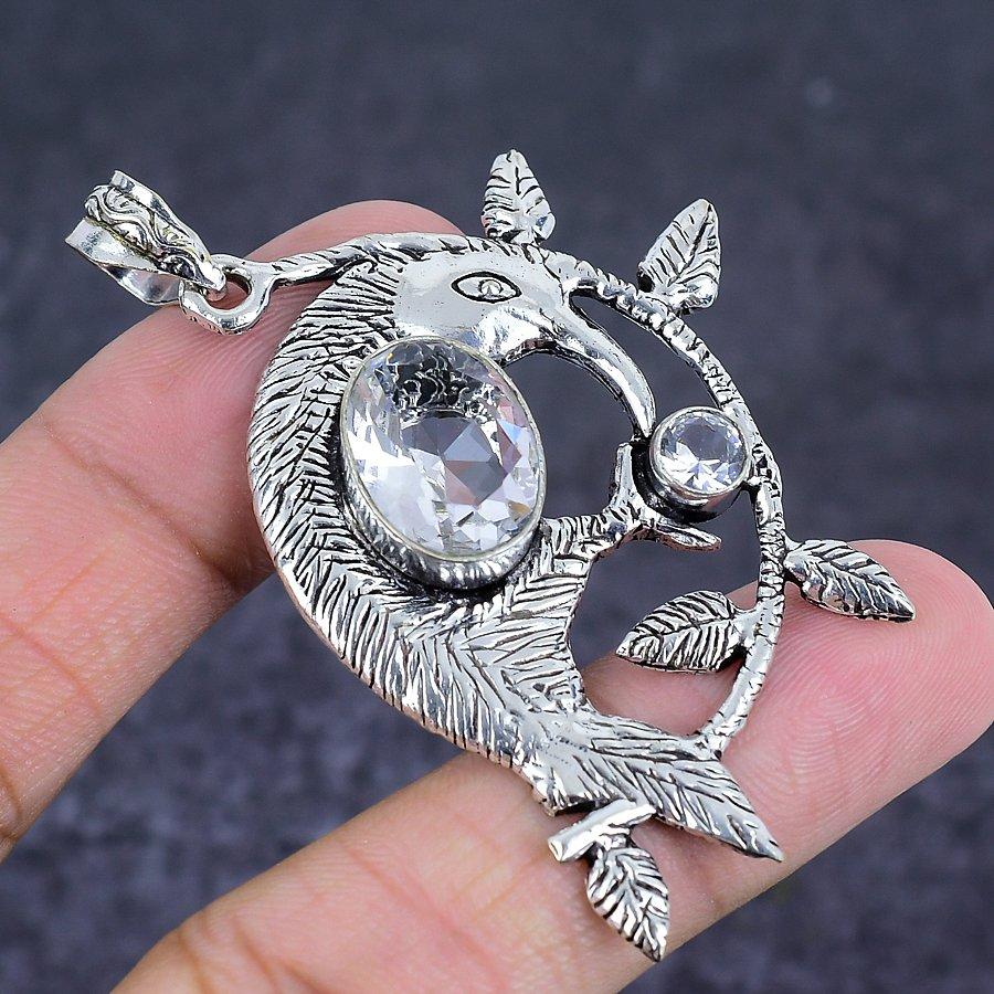 White Topaz Handmade 925 Sterling Silver Jewelry Pendant 2.56" Z3b05
