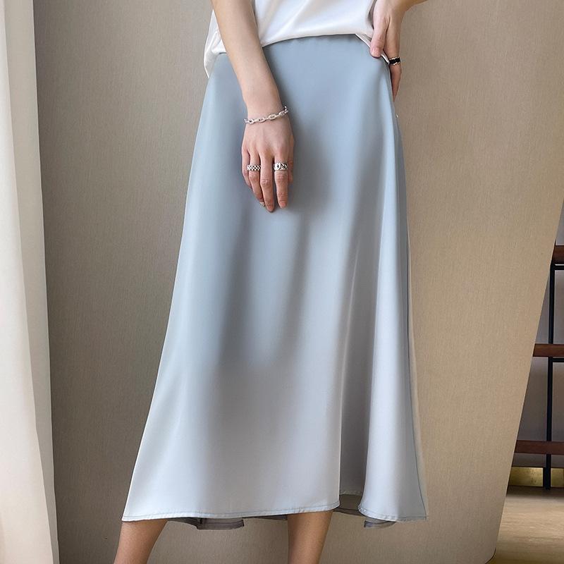 Acetate Satin Fabric Skirt Summer New High-waisted Slim Temperament High-end Women's Midi Skirt