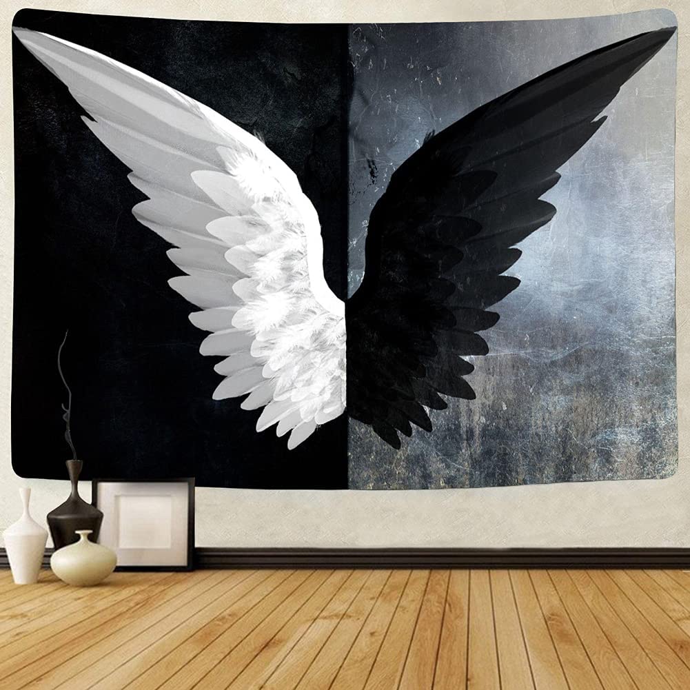 Tapestry aesthetics Black and white tapestry wall hanging, beautiful Trippy Boho fun hippie angel wings home decoration