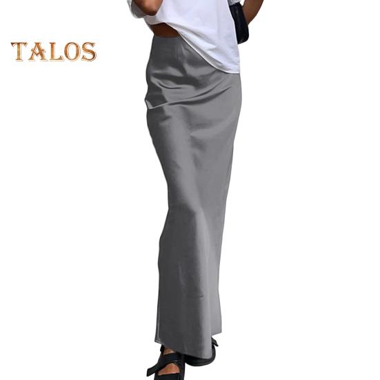 

Женская атласная юбка с высокой талией, длинная юбка миди, узкая юбка-трапеция с запахом и бедрами из искусственного шелка для уличной моды на весну и лето L серый