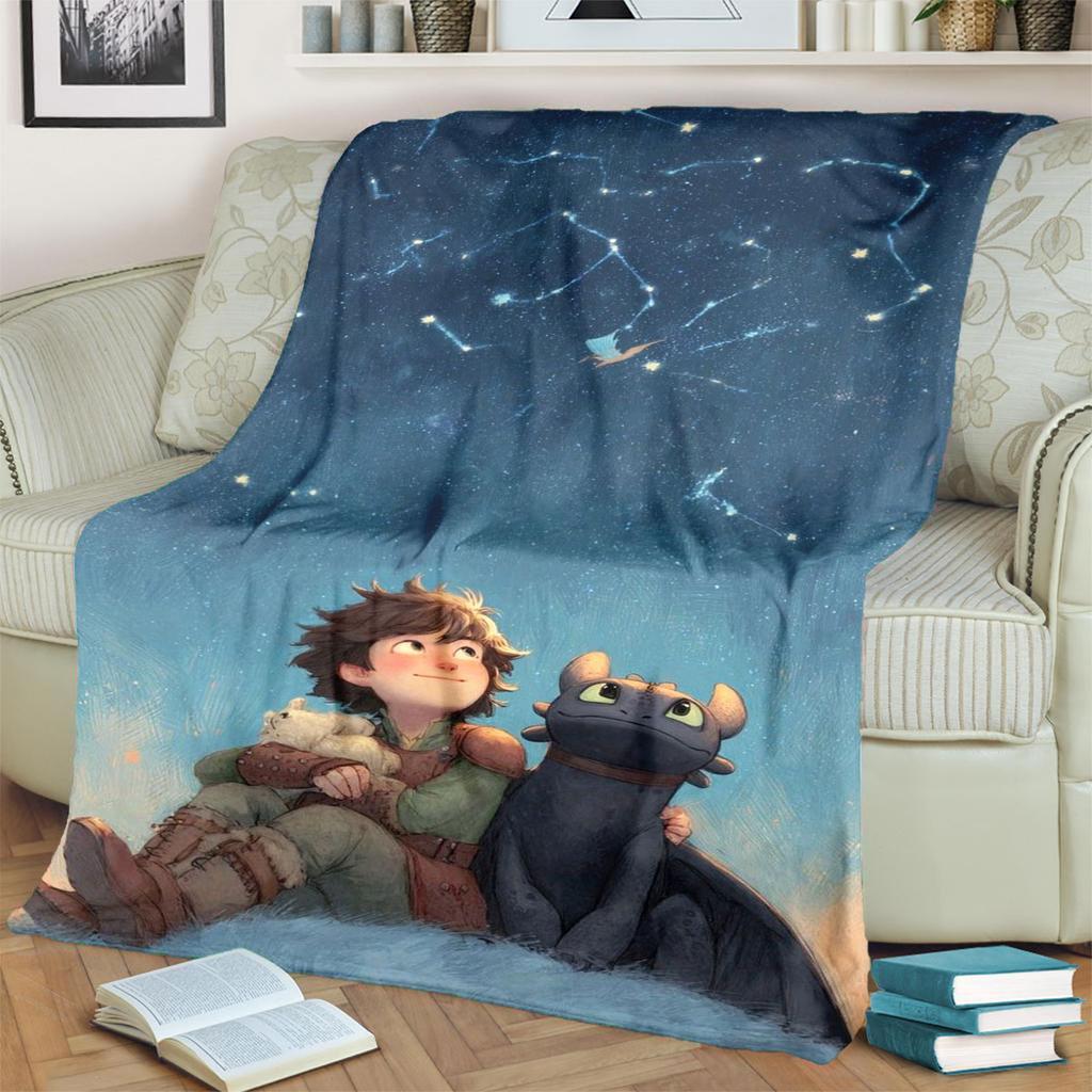 High-quality How to Train Your Dragon Toothless themed printed blanket. Soft and comfortable, a perfect gift for  friends.
