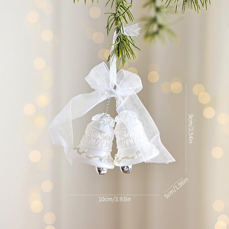 WTEMPO White Lace Ribbon Bells Christmas Tree Hanging Pendents Acrylic Crystal Snowflake Hanging Ornaments Festive Store Scene Christmas Decoration