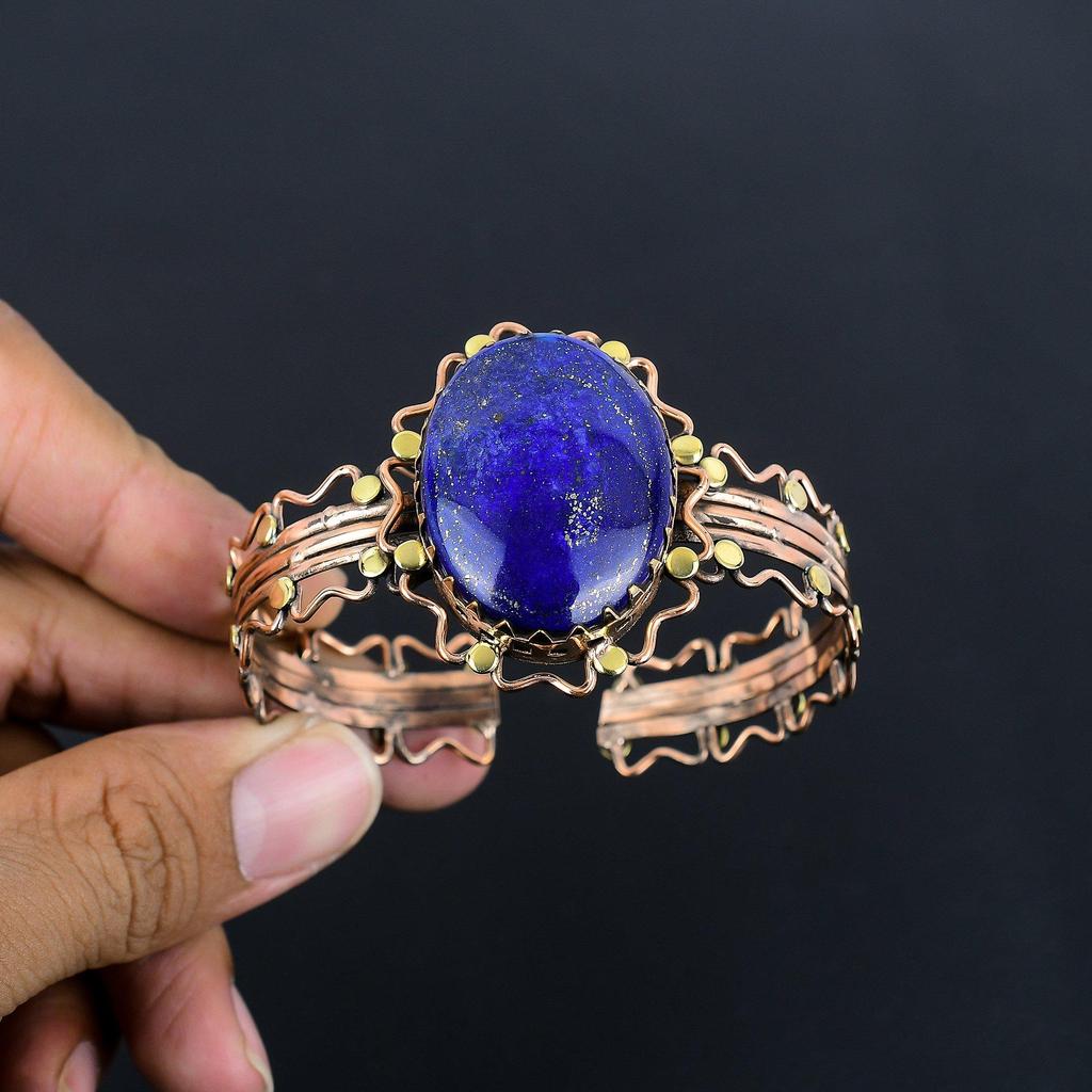 Lapis Lazuli Bangle Handmade Jewelry, 999 Copper Wire Wrapped Bangle Designer Gemstone Jewelry Bangle, Gift For Mom