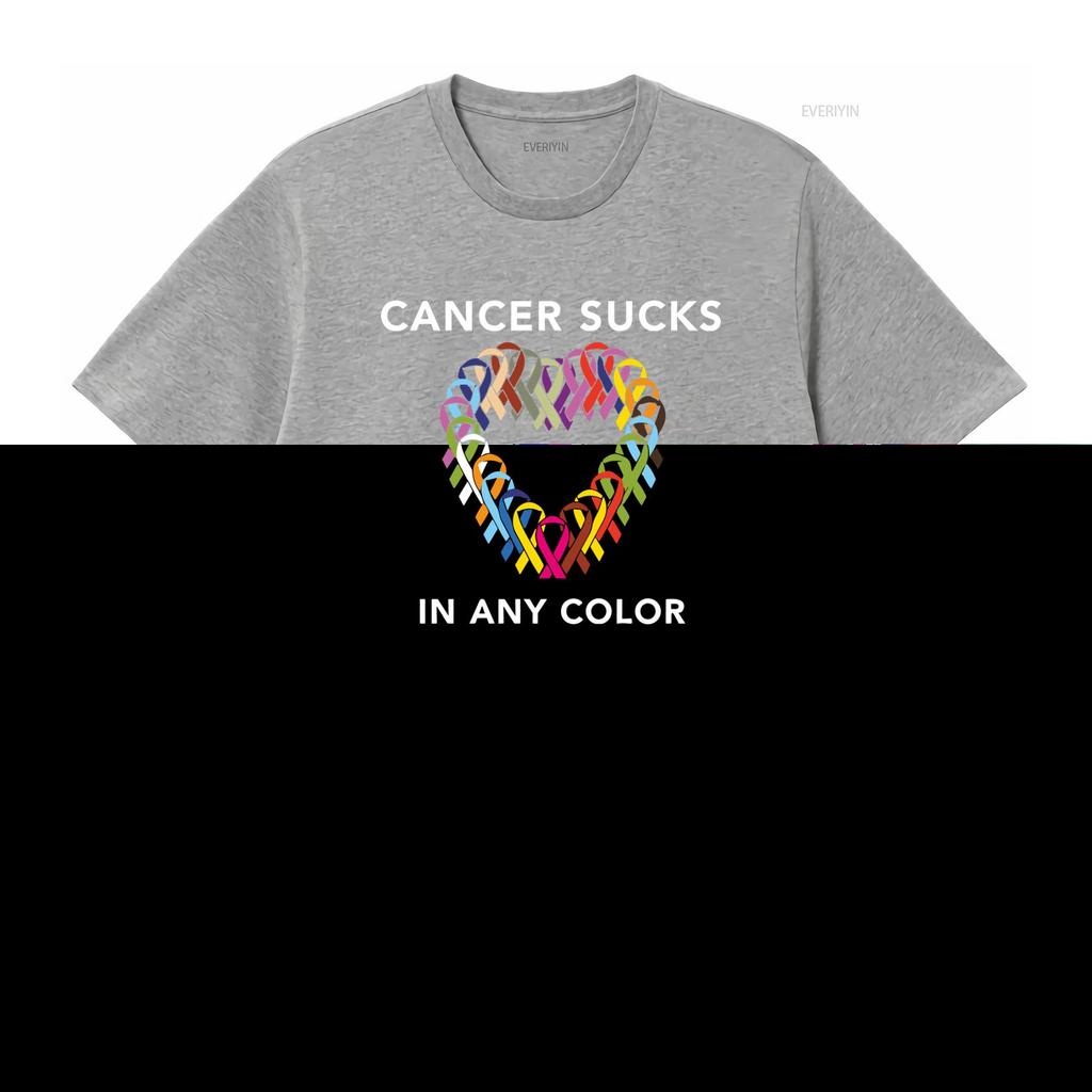 Mens Cancer Sucks Awareness T Shirt with Multicolor Ribbon Design for Breast Prostate Lung Skin Colon Causes vintage Washed