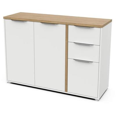 ACCESS Sideboard - 3 Türen + 2 Schubladen - Hamilton-Eiche und Weißdekor - L 121,5 x T 39,6 x H 85,6 cm - DEMEYERE