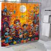 Day Of The Dead Couple Shower Curtain - Vibrant Mexican Folk Art With Skeletons In Floral Skirts, Sombreros & Mariachi Band