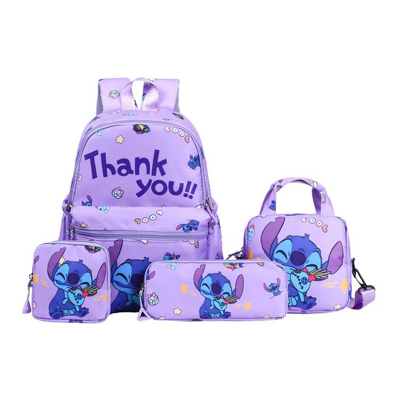 

Stitch Cartoon Kids Backpack Set: Cute 4-Piece Large Capacity School Bag for Boys and Girls фіолетовий
