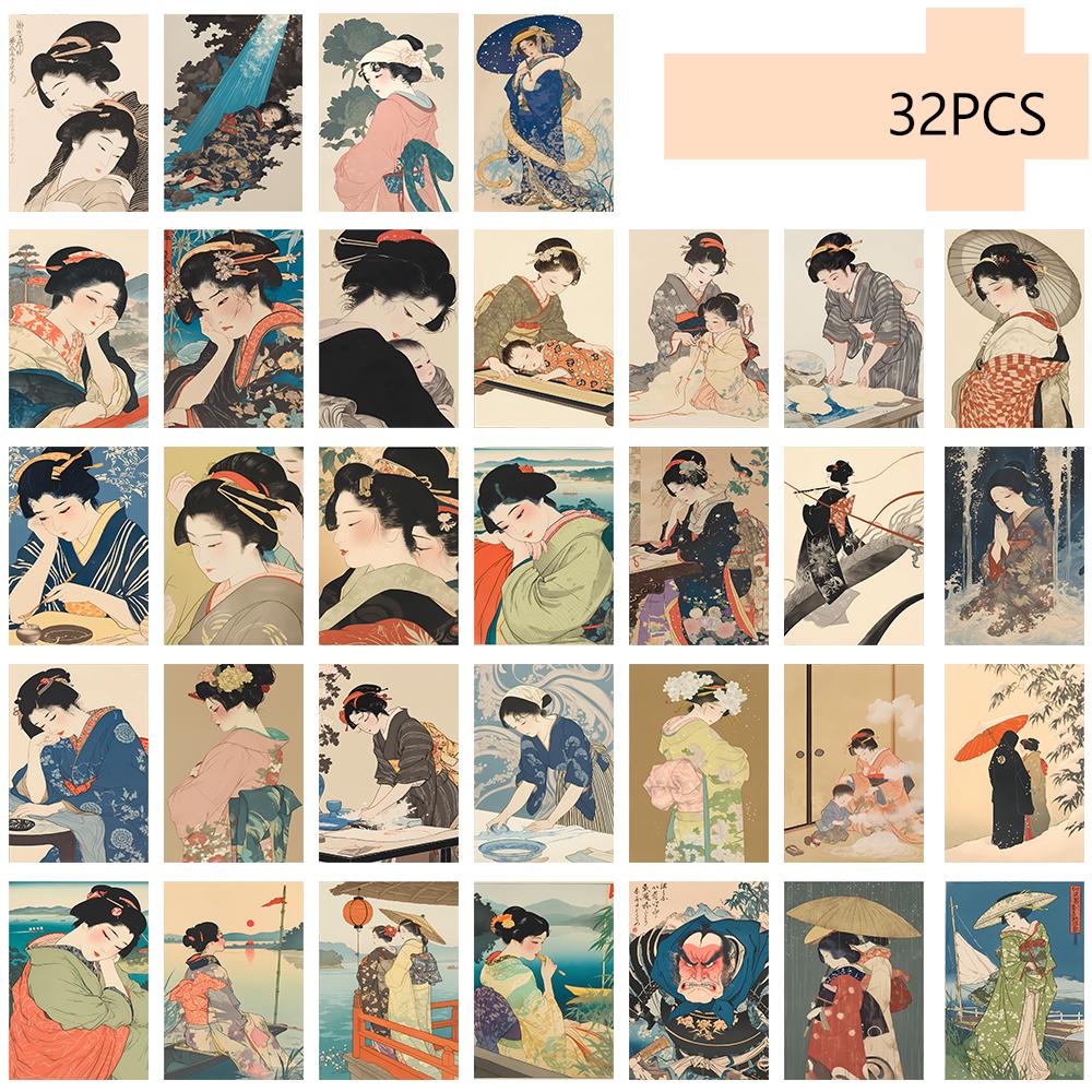 

32 шт., Винтажные открытки в японском стиле, Наклейки для украшения комнаты, Материалы для брошюр, Сувениры, Предметы коллекционирования и для отправки по почте