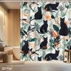 1Pc Botanical Shower Curtain — Abstract Black Cat With Floral & Leaf Motifs, Printed On Polyester For Bathroom Decor
