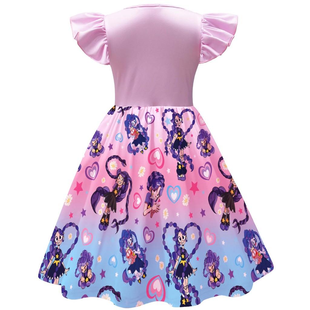 88462 Vestito Ruffle con Stampa Cuori e Treccine Lily Lovebraids per Bambina