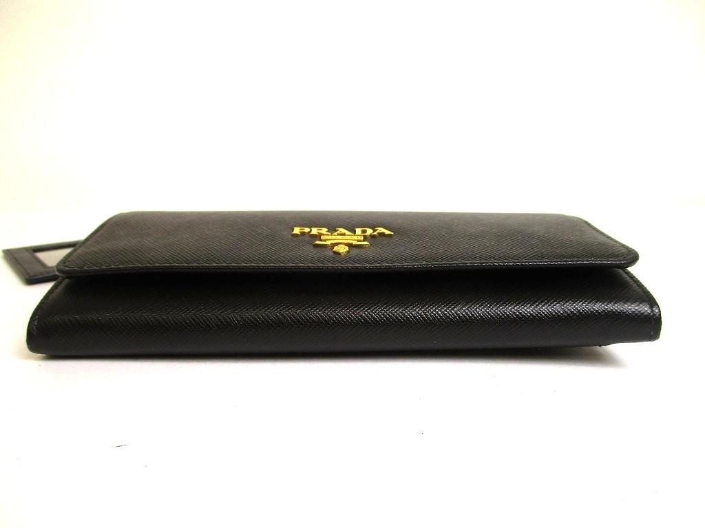 Authentic PRADA Saffiano Black Leather Bifold Long Flap Wallet #b001  Refurbished