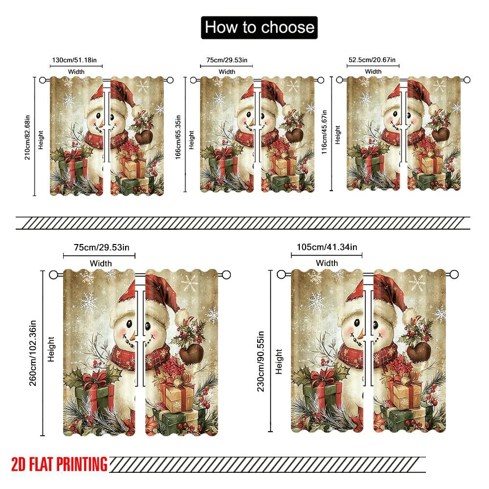 2pcs,2D Plane Printing Light Filtering Curtains Festive Snowman Christmas Gifts Versatile Fabric (without Rod) Decorations