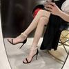 High-heeled sandals women's 2024 summer new one-word strap black fashion women's shoes stiletto fashion sexy high heels