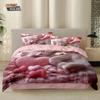 3pcs Valentine's Day theme cute cat print coreless down duvet cover set multi size bedroom bedding holiday decoration