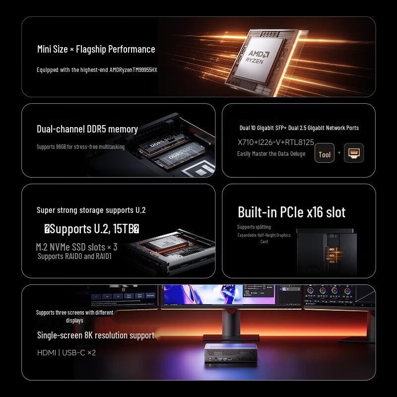 Мини-ПК-рабочая станция Minisforum MS-A2 Ryzen R9-9955HX (Китайская версия)