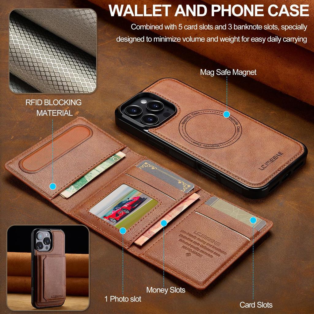 Compatible with iPhone 17 Pro magnetic card holder, 16 Plus protective case, 15 Max Apple two-in-one detachable phone case