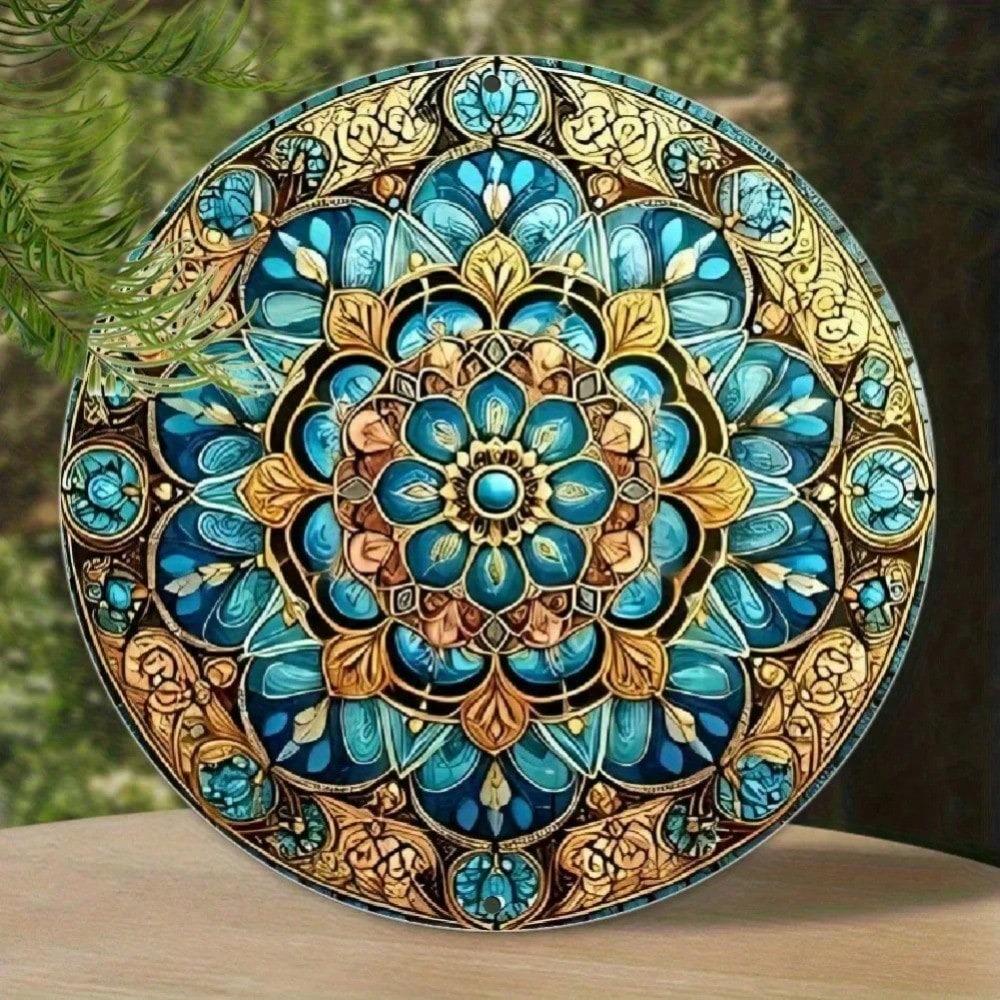 1PC 3D Mandala Flower Metal Wall Art Decor Gold Green Black