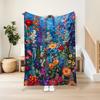 Lebhafte bestickte Blumendecke - Buntes Wildblumendesign auf Blau für Naturliebhaber & Gemütliche Wohnkultur