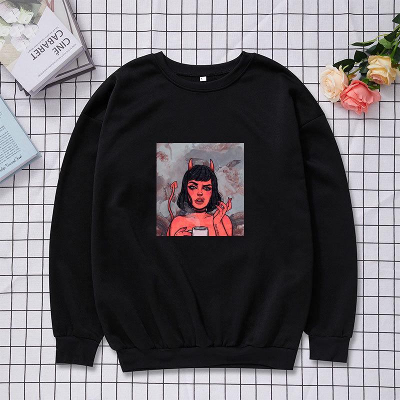 Witch-Themed Unisex Round Neck Pullover – Loose Long Sleeve Sweatshirt for Autumn/Winter
