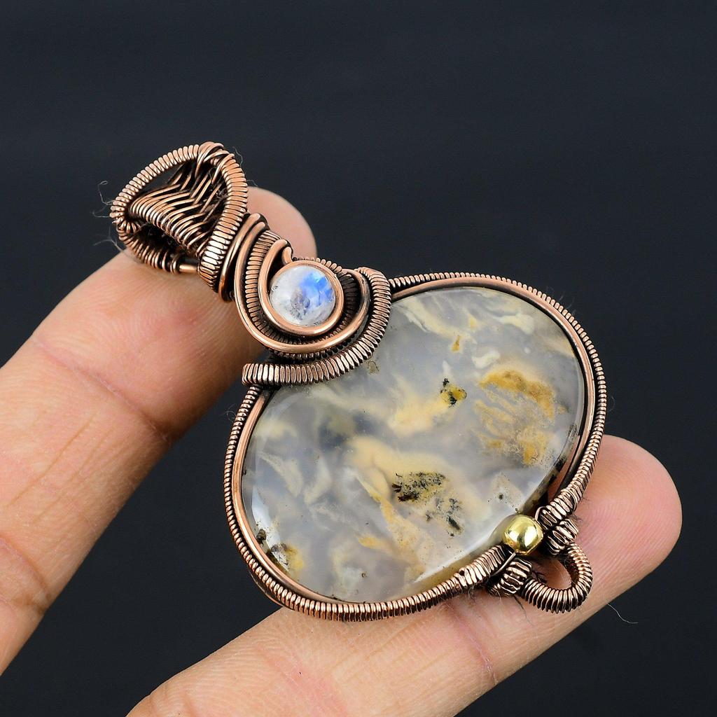 Tiger Dendrite Pendant, 999 Copper Wire Wrapped Pendant Jewelry. Gift For Women Handmade Pendant Gemstone Jewelry