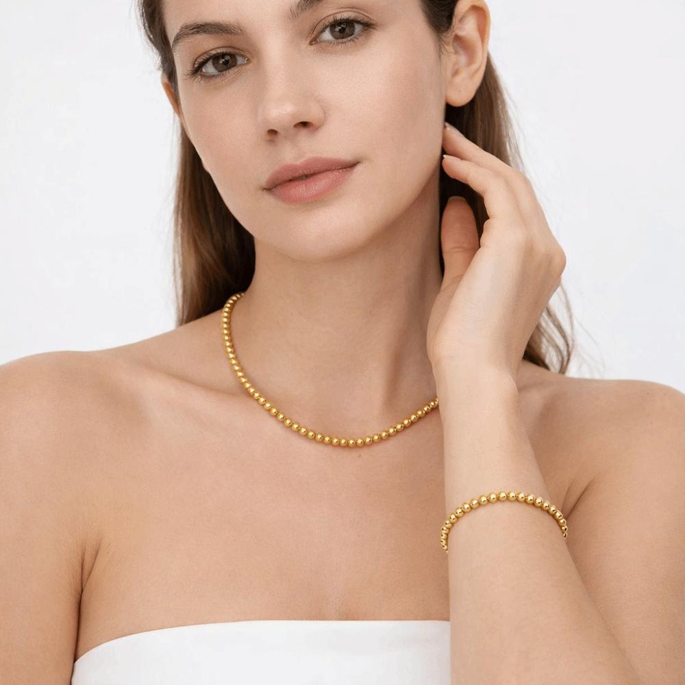Titanium Steel Gold-plated Necklace Oriental Charm Golden Hand Chain Fashion Bead Bracelet  Girl