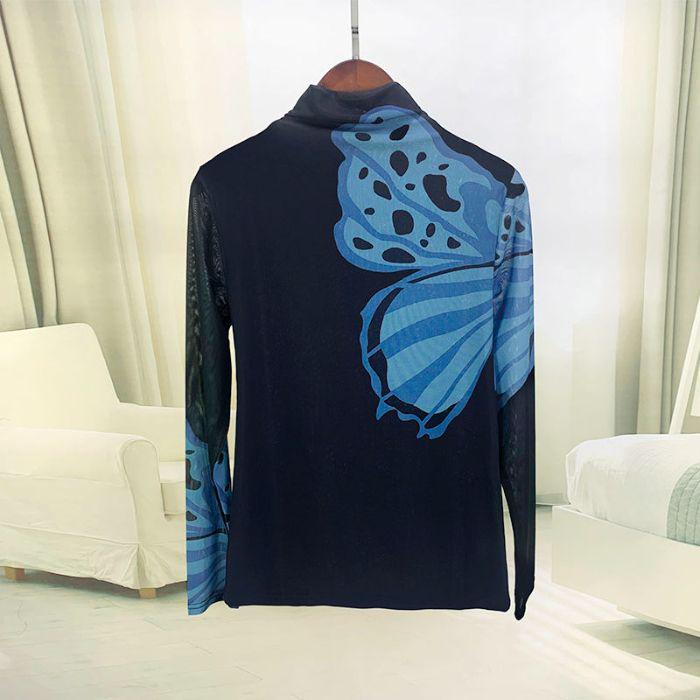 

Топ женский приталенный с длинным рукавом и высоким воротом с сетчатым принтом Юго-Восточной Азии M (recommended for 90-100 jin)