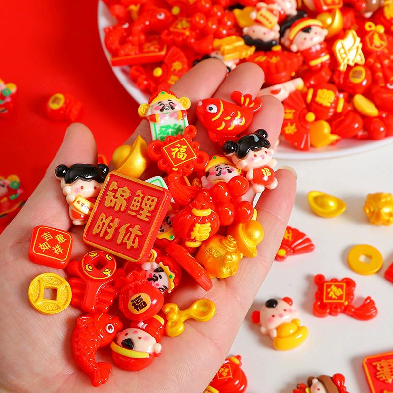 WTEMPO Mini Cute New Year Resin Accessories for DIY Crafts Hair Accessories Nail Art Refrigerator Magnet Decorations Phone Case Making Accessories