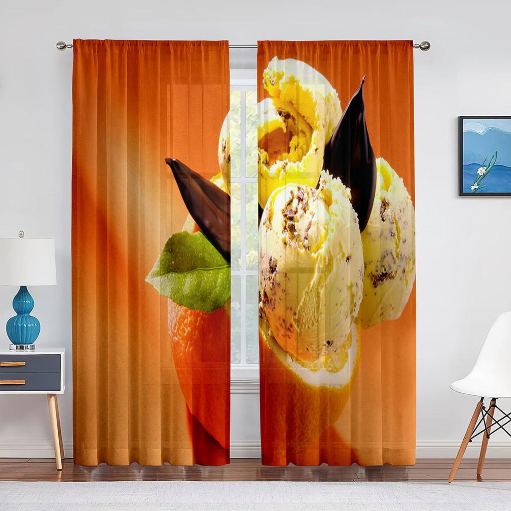 Gałka Lodów Słodki Zimny Kremowy Deser Przezroczyste Woalowe Zasłony do Salonu Sypialni Tiulowe Zasłony Panel Okienny Kuchenny Draperie