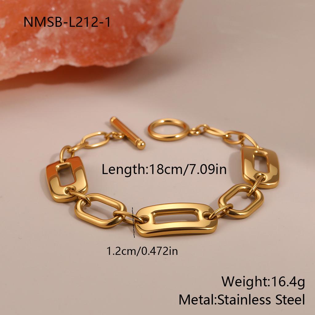 GEMCHIC Women's Stainless Steel Gold and Silver Two-Tone Oval Link Chain Bracelet Fashion OT Buckle